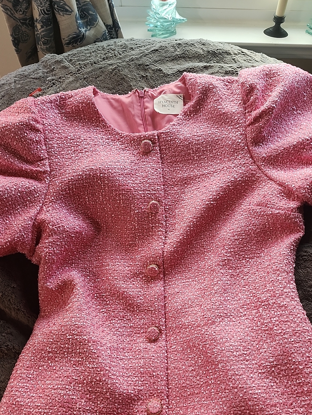 Hyacinth House Pink Tweed Button-Front Women's Dress
